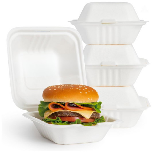 Takeaway Bagasse Sugarcane Burger Box 6 x 6